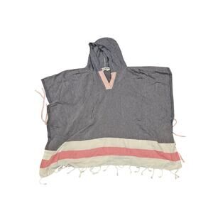 Milo Turkish towel hooded poncho kaftan tie side onesize blue pink stripe tassle